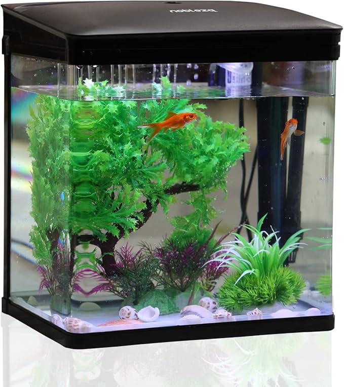 Kit_Acuario Nobleza - 7L Acuarios con Sistema de Filtrado Integrado e Iluminación LED, Negro
