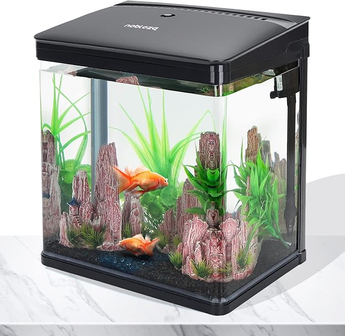 Kit_Acuario Nobleza - 14L Acuario con Sistema de Filtrado e Iluminación LED, Negro