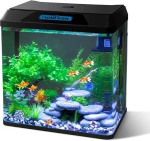 Kit_Acuario Nobleza - 30L Acuario con Sistema de Filtrado Integrado e Iluminación LED, Negro