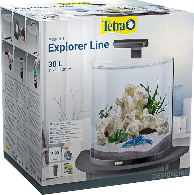 Kit_Acuario Tetra Explorer Line Acuario 30 L - Acuario completo con cristal frontal curvado, color Negro